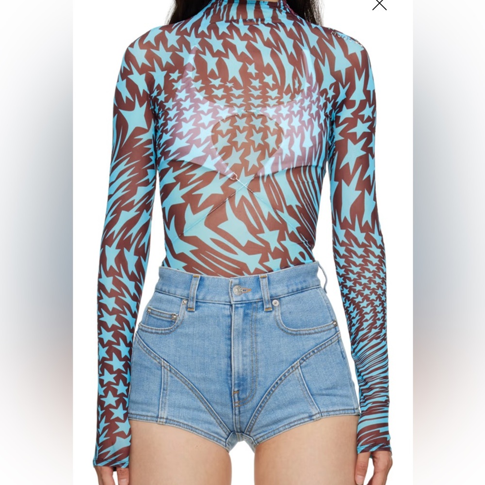 MUGLER
Blue & Brown Star Turtleneck.